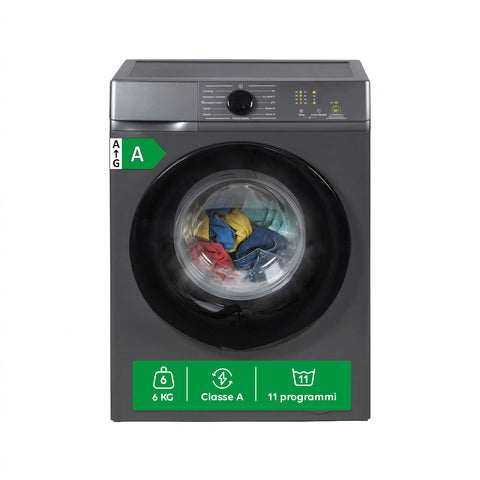 Lave-linge à chargement frontal 6 kg, classe A, 1200 tr/min, compact de 41 cm, lavage à la vapeur, tambour nid-d’abeilles, sécurité enfants, blanc ou gris