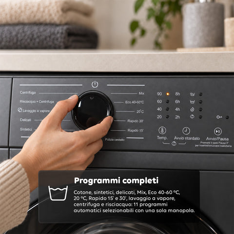 Lave-linge à chargement frontal 6 kg, classe A, 1200 tr/min, compact de 41 cm, lavage à la vapeur, tambour nid-d’abeilles, sécurité enfants, blanc ou gris