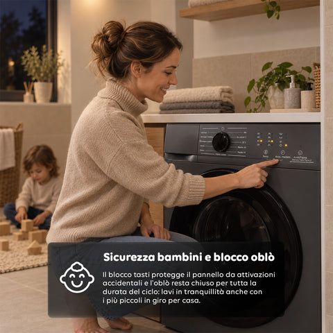 Lave-linge à chargement frontal 6 kg, classe A, 1200 tr/min, compact de 41 cm, lavage à la vapeur, tambour nid-d’abeilles, sécurité enfants, blanc ou gris