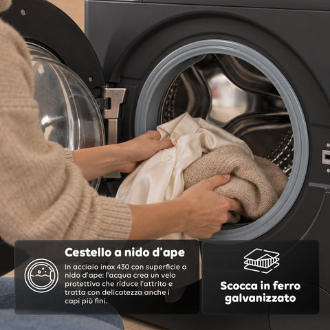 Lave-linge à chargement frontal 6 kg, classe A, 1200 tr/min, compact de 41 cm, lavage à la vapeur, tambour nid-d’abeilles, sécurité enfants, blanc ou gris