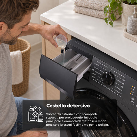 Lave-linge à chargement frontal 6 kg, classe A, 1200 tr/min, compact de 41 cm, lavage à la vapeur, tambour nid-d’abeilles, sécurité enfants, blanc ou gris
