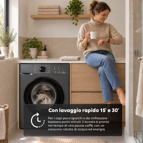 Lave-linge à chargement frontal 6 kg, classe A, 1200 tr/min, compact de 41 cm, lavage à la vapeur, tambour nid-d’abeilles, sécurité enfants, blanc ou gris