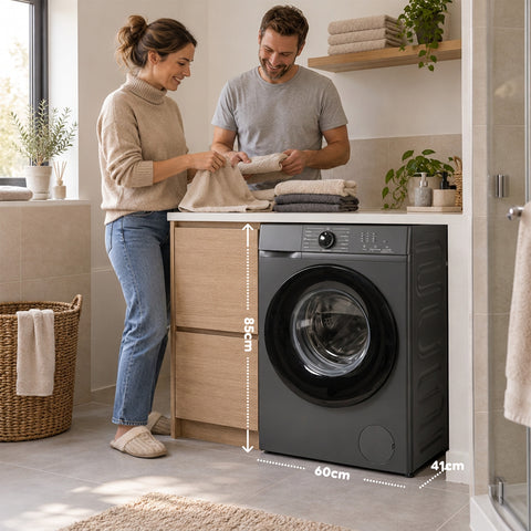 Lave-linge à chargement frontal 6 kg, classe A, 1200 tr/min, compact de 41 cm, lavage à la vapeur, tambour nid-d’abeilles, sécurité enfants, blanc ou gris