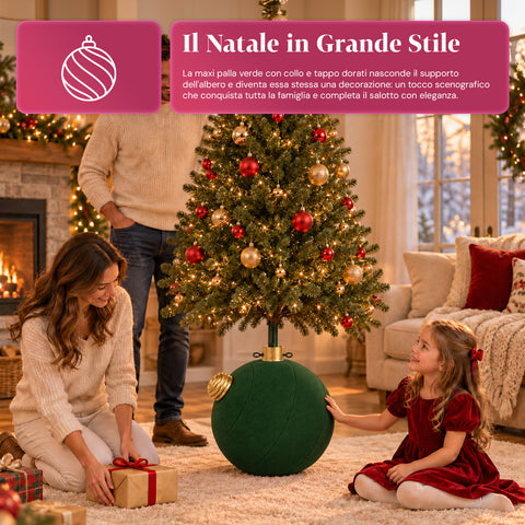 Base de sapin de Noël en forme de boule géante, effet velours, 41x41x44 cm, pour sapins jusqu’à 180 cm – cache-pied avec fixation Ø 4 cm, rouge bordeaux et vert
