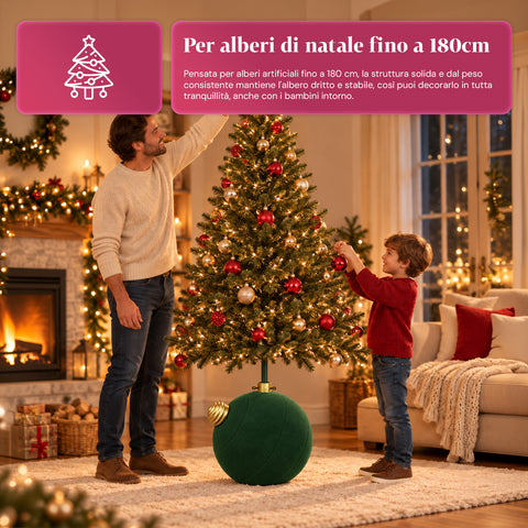 Base de sapin de Noël en forme de boule géante, effet velours, 41x41x44 cm, pour sapins jusqu’à 180 cm – cache-pied avec fixation Ø 4 cm, rouge bordeaux et vert