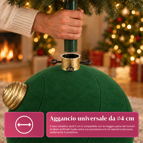 Base de sapin de Noël en forme de boule géante, effet velours, 41x41x44 cm, pour sapins jusqu’à 180 cm – cache-pied avec fixation Ø 4 cm, rouge bordeaux et vert