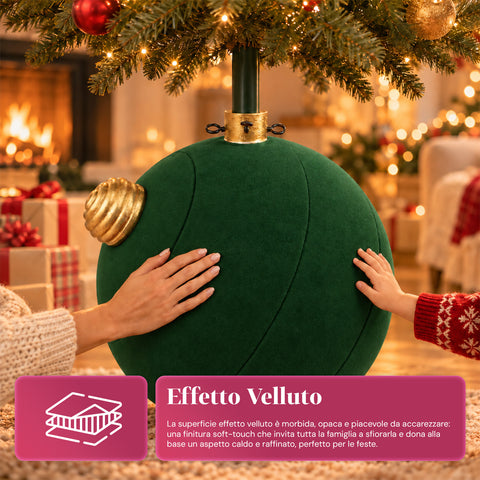 Base de sapin de Noël en forme de boule géante, effet velours, 41x41x44 cm, pour sapins jusqu’à 180 cm – cache-pied avec fixation Ø 4 cm, rouge bordeaux et vert