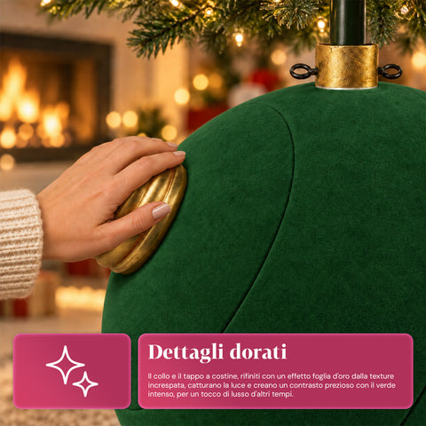 Base de sapin de Noël en forme de boule géante, effet velours, 41x41x44 cm, pour sapins jusqu’à 180 cm – cache-pied avec fixation Ø 4 cm, rouge bordeaux et vert