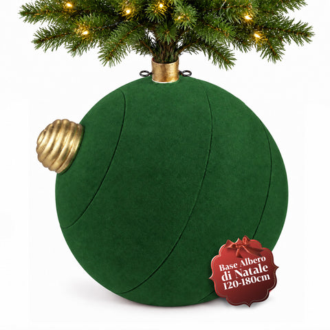 Base de sapin de Noël en forme de boule géante, effet velours, 41x41x44 cm, pour sapins jusqu’à 180 cm – cache-pied avec fixation Ø 4 cm, rouge bordeaux et vert