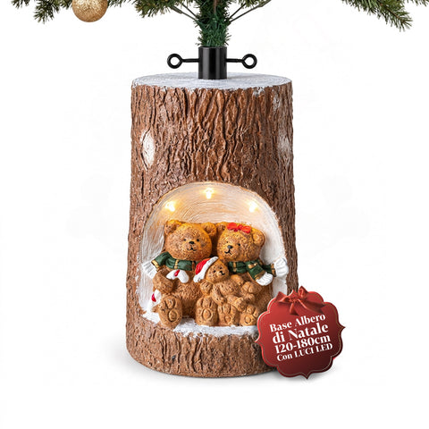 Base de sapin de Noël en forme de tronc avec LED animées et personnages 3D pour sapins jusqu’à 180 cm – cache-base en fer et magnésium avec fixation Ø 4 cm
