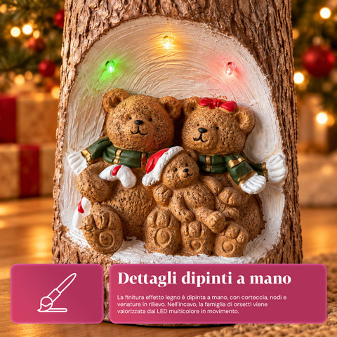 Base de sapin de Noël en forme de tronc avec LED animées et personnages 3D pour sapins jusqu’à 180 cm – cache-base en fer et magnésium avec fixation Ø 4 cm