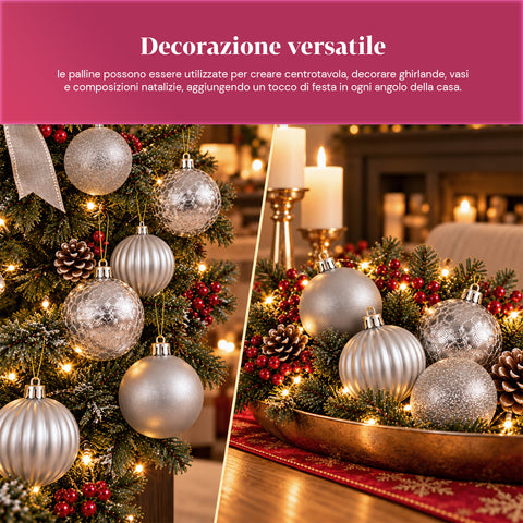 Set de 16 boules de Noël incassables de 7 cm – 4 finitions assorties brillantes, mates et pailletées – Décorations pour sapin et maison – Rouge, or, argent