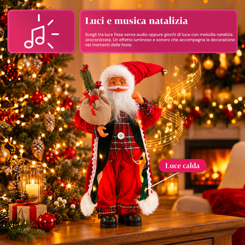 Père Noël avec lumières et musique, statue décorative de Noël de 65-95-120 cm, ornement lumineux à piles – boîte mystère