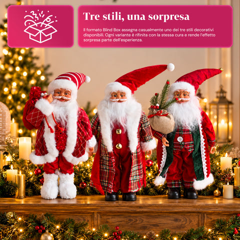 Père Noël avec lumières et musique, statue décorative de Noël de 65-95-120 cm, ornement lumineux à piles – boîte mystère