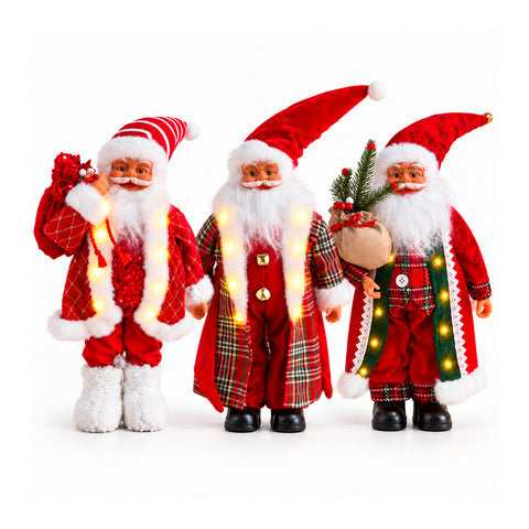 Père Noël avec lumières et musique, statue décorative de Noël de 65-95-120 cm, ornement lumineux à piles – boîte mystère