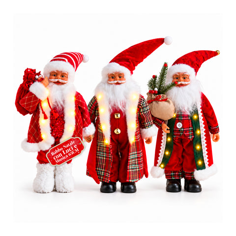 Père Noël avec lumières et musique, statue décorative de Noël de 65-95-120 cm, ornement lumineux à piles – boîte mystère