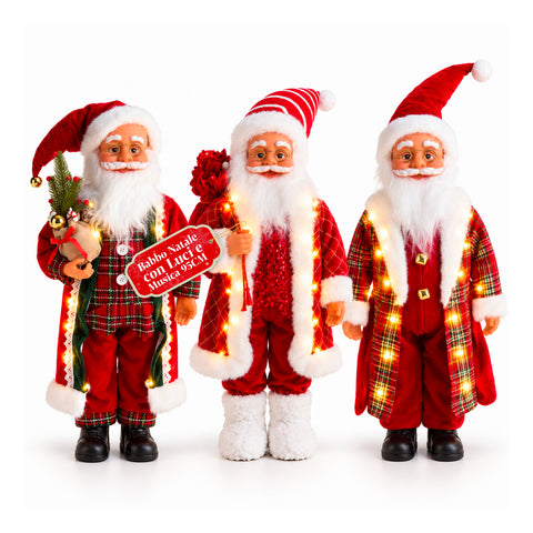 Père Noël avec lumières et musique, statue décorative de Noël de 65-95-120 cm, ornement lumineux à piles – boîte mystère