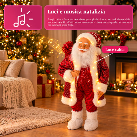 Père Noël avec lumières et musique, statue décorative de Noël de 65-95-120 cm, ornement lumineux à piles – boîte mystère