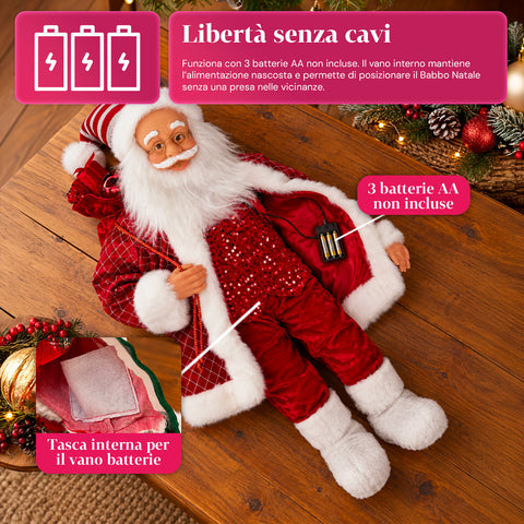 Père Noël avec lumières et musique, statue décorative de Noël de 65-95-120 cm, ornement lumineux à piles – boîte mystère