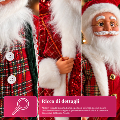 Père Noël avec lumières et musique, statue décorative de Noël de 65-95-120 cm, ornement lumineux à piles – boîte mystère