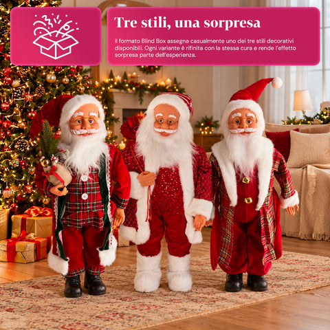 Père Noël avec lumières et musique, statue décorative de Noël de 65-95-120 cm, ornement lumineux à piles – boîte mystère