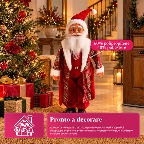 Père Noël avec lumières et musique, statue décorative de Noël de 65-95-120 cm, ornement lumineux à piles – boîte mystère