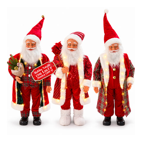 Père Noël avec lumières et musique, statue décorative de Noël de 65-95-120 cm, ornement lumineux à piles – boîte mystère