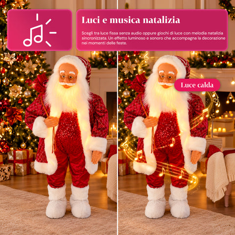 Père Noël avec lumières et musique, statue décorative de Noël de 65-95-120 cm, ornement lumineux à piles – boîte mystère