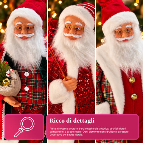 Père Noël avec lumières et musique, statue décorative de Noël de 65-95-120 cm, ornement lumineux à piles – boîte mystère