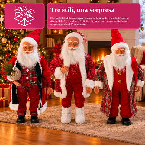 Père Noël avec lumières et musique, statue décorative de Noël de 65-95-120 cm, ornement lumineux à piles – boîte mystère