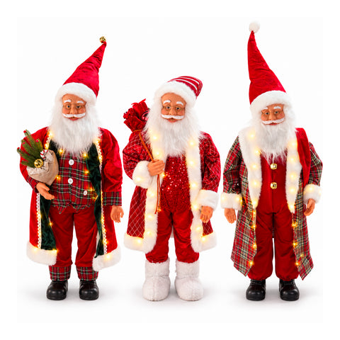 Père Noël avec lumières et musique, statue décorative de Noël de 65-95-120 cm, ornement lumineux à piles – boîte mystère
