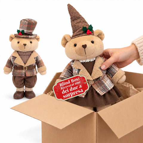 Ours décoratif de Noël de 85 cm, peluche décorative avec chapeau et tenue écossaise, base stable, tartan rouge ou marron