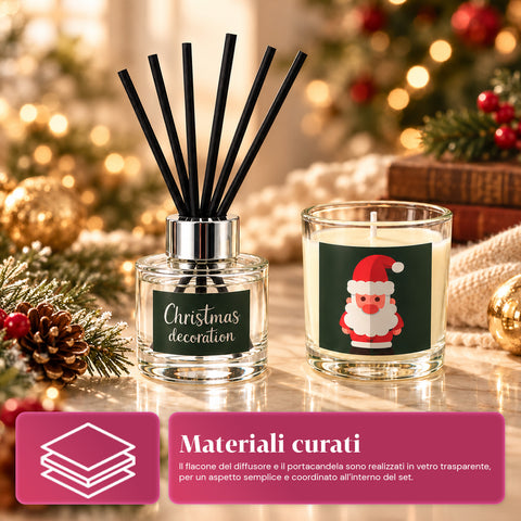 Coffret parfum d’intérieur avec diffuseur à bâtonnets et bougie parfumée, fragrances de Noël, coffret cadeau de Noël
