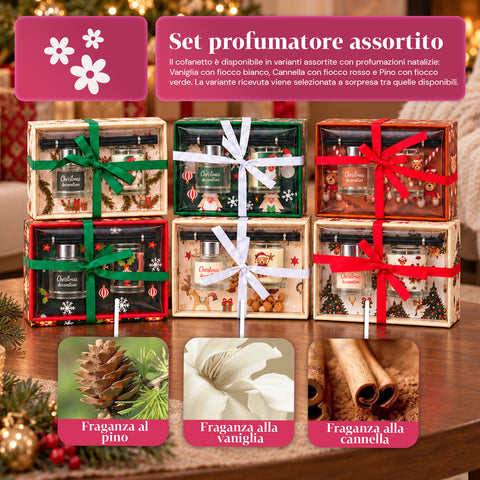 Coffret parfum d’intérieur avec diffuseur à bâtonnets et bougie parfumée, fragrances de Noël, coffret cadeau de Noël