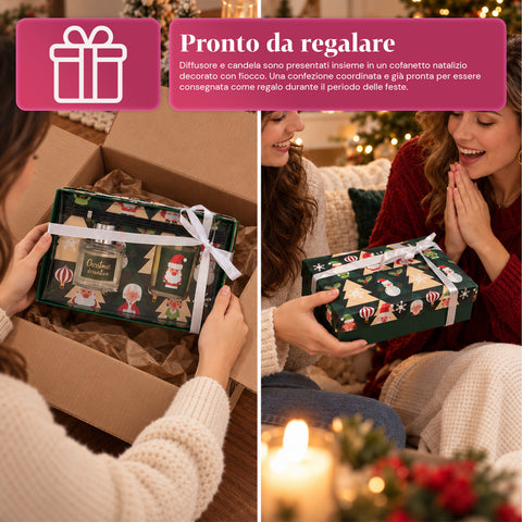 Coffret parfum d’intérieur avec diffuseur à bâtonnets et bougie parfumée, fragrances de Noël, coffret cadeau de Noël