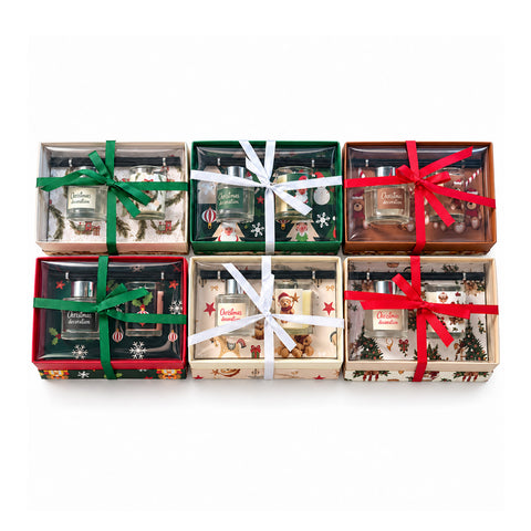 Coffret parfum d’intérieur avec diffuseur à bâtonnets et bougie parfumée, fragrances de Noël, coffret cadeau de Noël