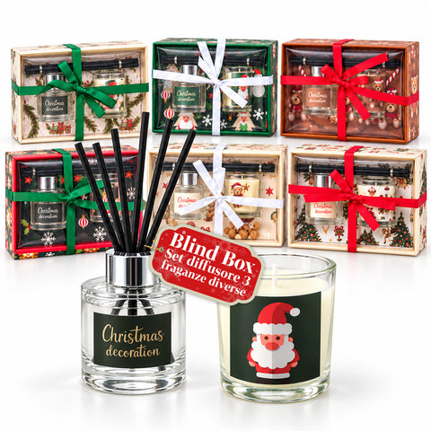 Coffret parfum d’intérieur avec diffuseur à bâtonnets et bougie parfumée, fragrances de Noël, coffret cadeau de Noël