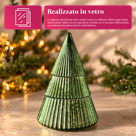 Bougie parfumée en verre décoré en forme de sphère ou de sapin – Parfums de pin, de cannelle et de vanille – Contenant réutilisable