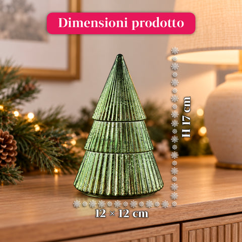 Bougie parfumée en verre décoré en forme de sphère ou de sapin – Parfums de pin, de cannelle et de vanille – Contenant réutilisable
