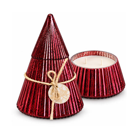 Bougie parfumée en verre décoré en forme de sphère ou de sapin – Parfums de pin, de cannelle et de vanille – Contenant réutilisable