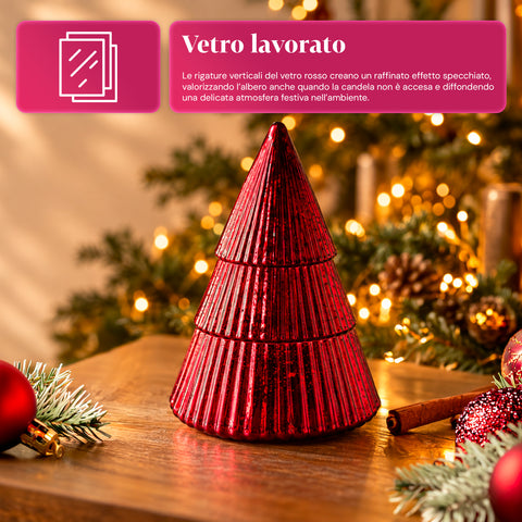 Bougie parfumée en verre décoré en forme de sphère ou de sapin – Parfums de pin, de cannelle et de vanille – Contenant réutilisable