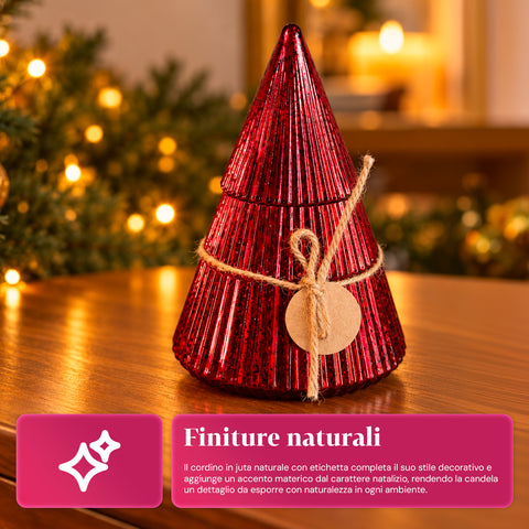 Bougie parfumée en verre décoré en forme de sphère ou de sapin – Parfums de pin, de cannelle et de vanille – Contenant réutilisable