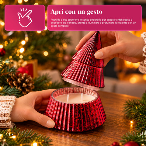 Bougie parfumée en verre décoré en forme de sphère ou de sapin – Parfums de pin, de cannelle et de vanille – Contenant réutilisable