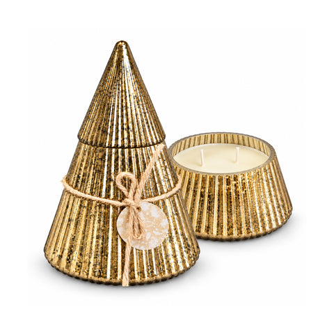 Bougie parfumée en verre décoré en forme de sphère ou de sapin – Parfums de pin, de cannelle et de vanille – Contenant réutilisable