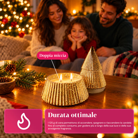 Bougie parfumée en verre décoré en forme de sphère ou de sapin – Parfums de pin, de cannelle et de vanille – Contenant réutilisable