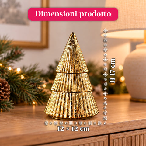 Bougie parfumée en verre décoré en forme de sphère ou de sapin – Parfums de pin, de cannelle et de vanille – Contenant réutilisable