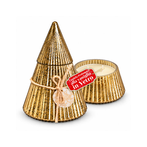 Bougie parfumée en verre décoré en forme de sphère ou de sapin – Parfums de pin, de cannelle et de vanille – Contenant réutilisable
