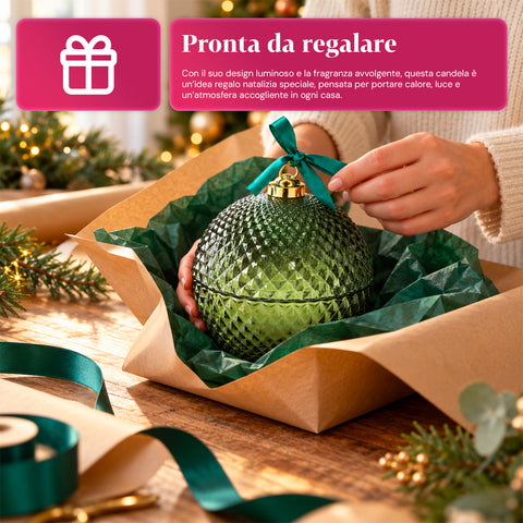 Bougie parfumée en verre décoré en forme de sphère ou de sapin – Parfums de pin, de cannelle et de vanille – Contenant réutilisable