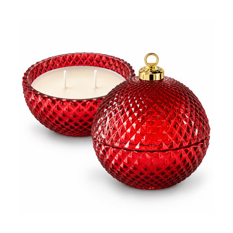 Bougie parfumée en verre décoré en forme de sphère ou de sapin – Parfums de pin, de cannelle et de vanille – Contenant réutilisable