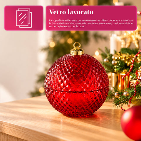 Bougie parfumée en verre décoré en forme de sphère ou de sapin – Parfums de pin, de cannelle et de vanille – Contenant réutilisable